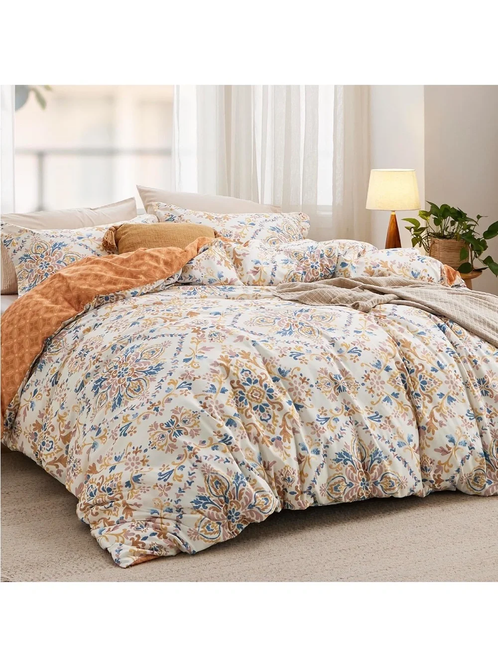 NEW Bedsure Duvet Cover King Size. Reversible Floral Pattern with Zipper Closure